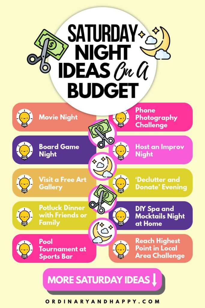 10 ideas for Saturday night things to do on a budget infographic