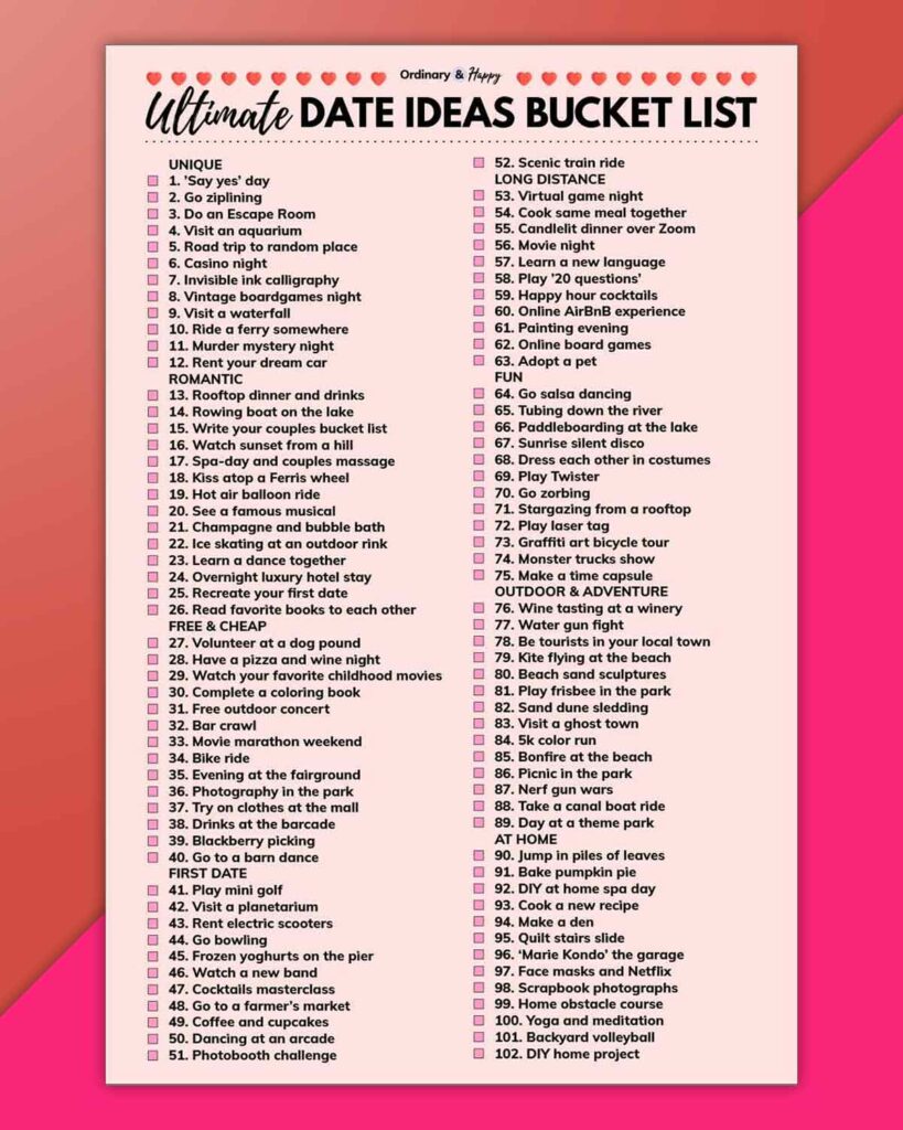 list of 100+ date ideas for a date idea bucket list