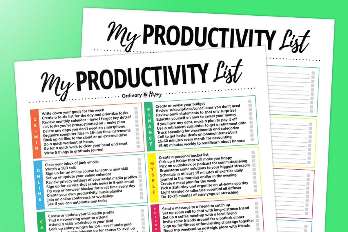 featured image showing snippets of two productivity list printables