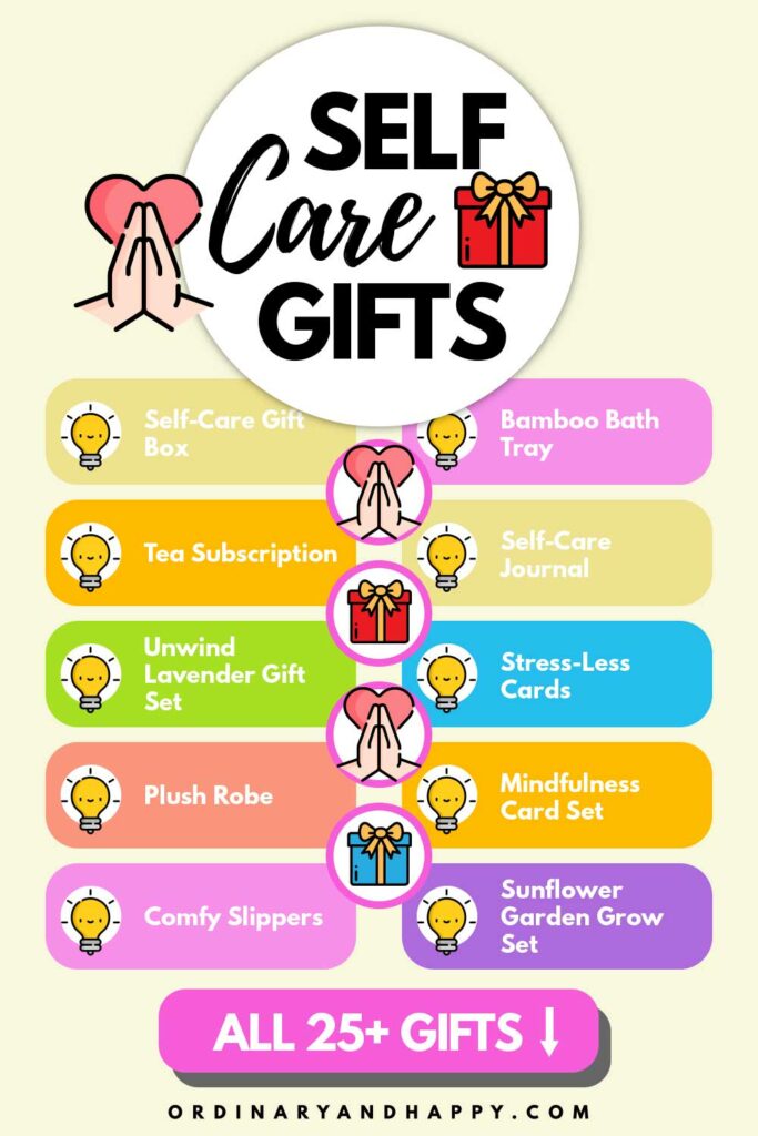 cute infographic listing 8 of over 25 self care gifts you could buy someone