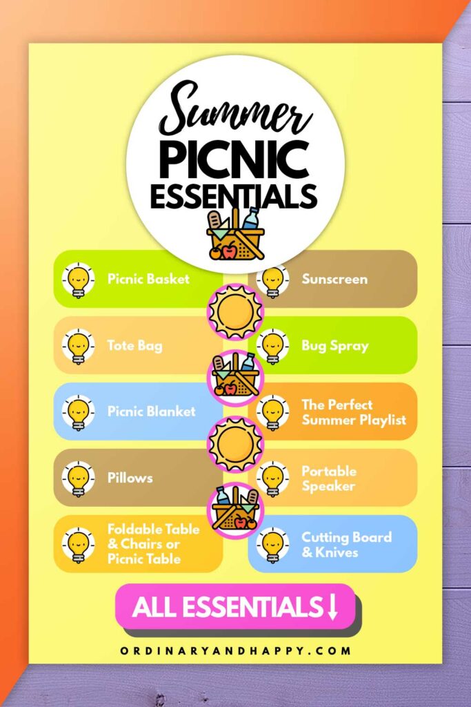 infographic listing 8 picnic essentials for the summer with icons