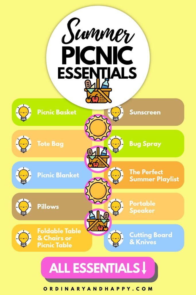 infographic listing 8 summer picnic essentials to pack with icons