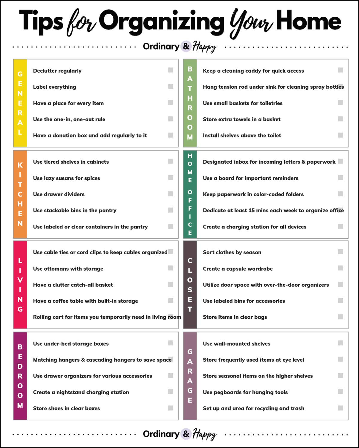 Home Organization Tips: Checklist to Keep All Rooms Tidy - Ordinary and ...