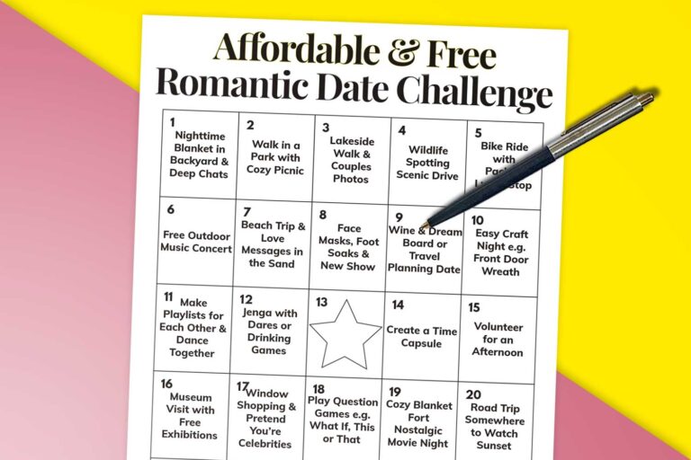 Don’t Want Date Night to Cost Much? Try This Affordable Date Challenge with a Free Bingo Card