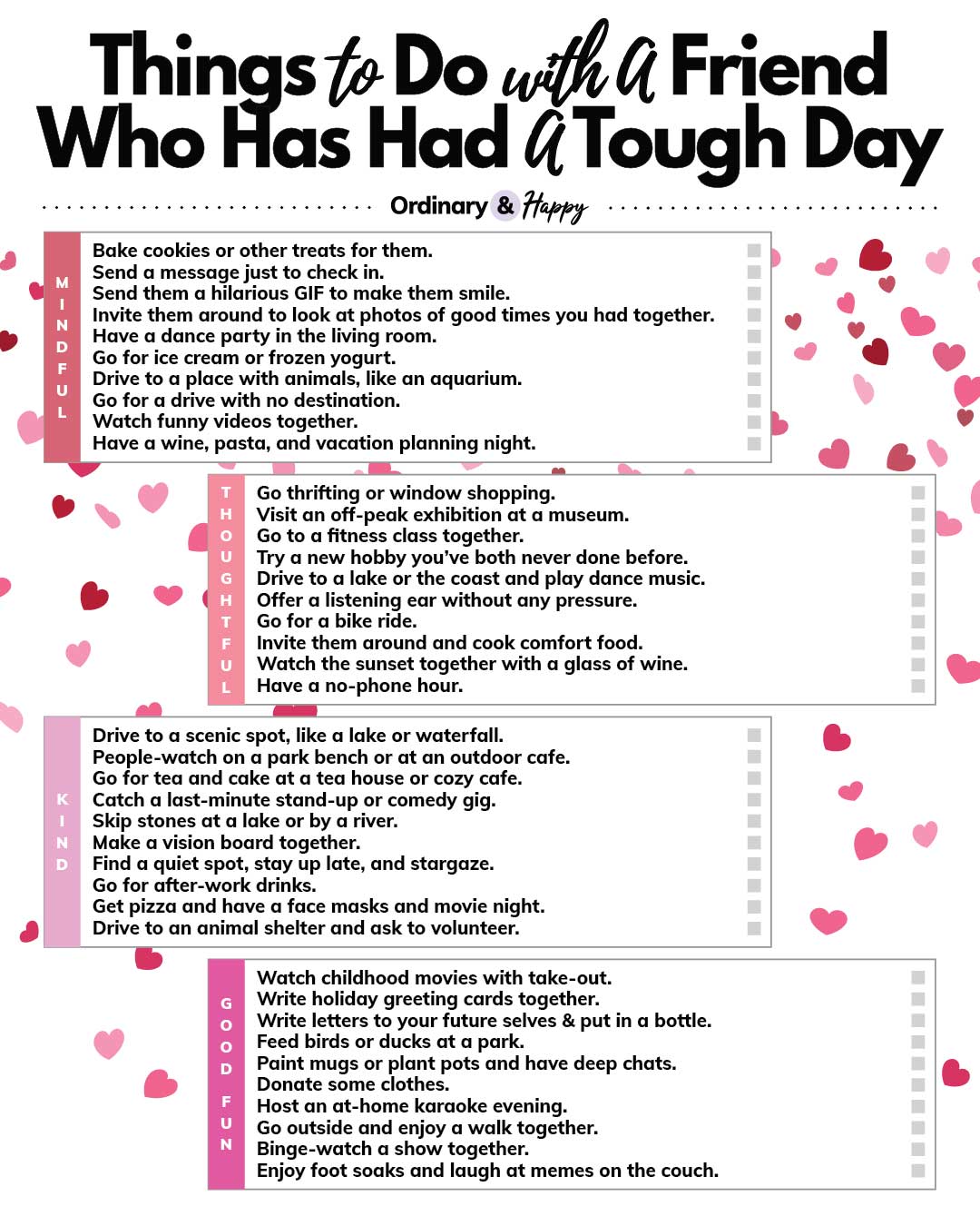 Things to Do with a Friend Who Has Had a Tough Day - Ordinary and Happy