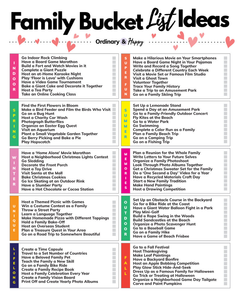 Family bucket list ideas