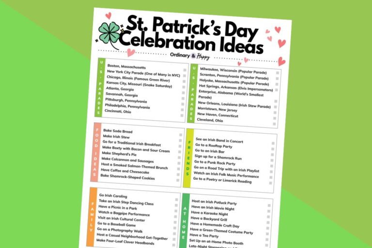 partially visible lisicle of 60 st. patrick's day celebration ideas on a 2-color green background