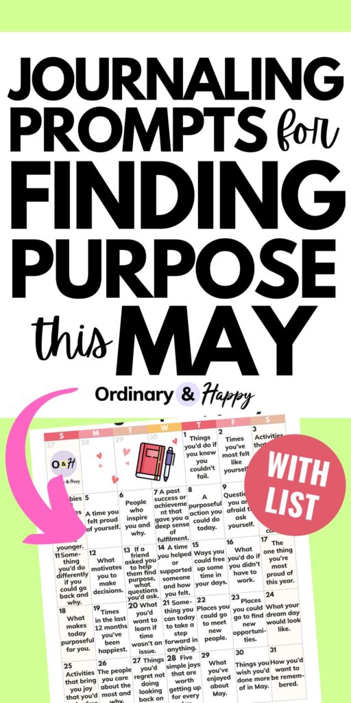 graphic with a pink arrow to a list of journaling prompts for the month of may