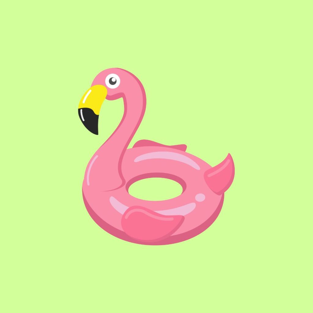 pink flamingo dinghie on pale yellow background