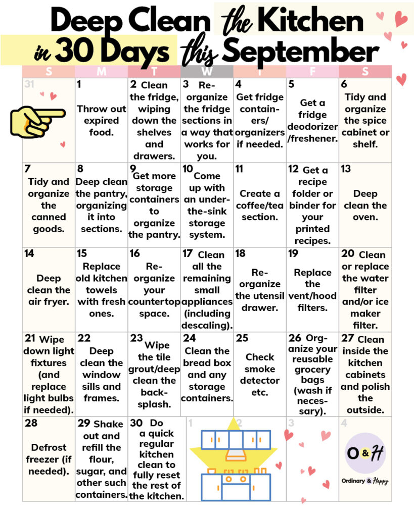 30-day day-by-day deep cleaning plan for your kitchen in september with step-by-step ideas for each day of the month