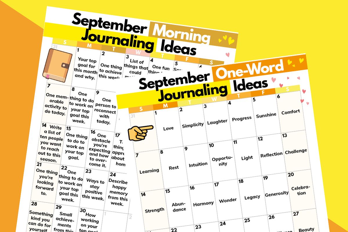 two journaling calendars for september laid out on a yellow and orange 2-color background