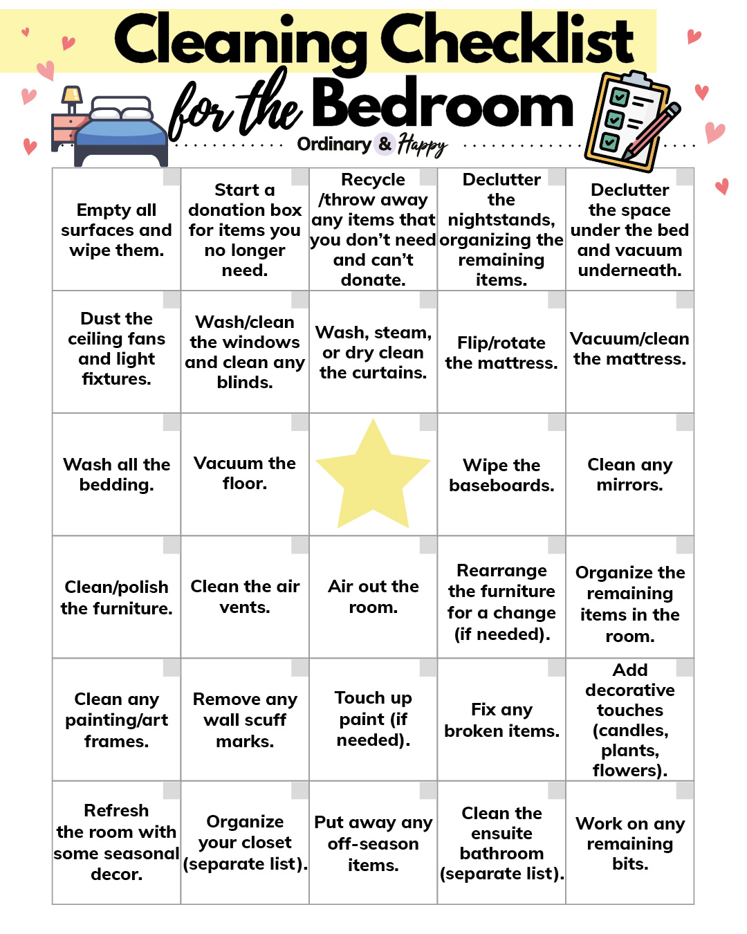 Bedroom Cleaning and Organization Checklist - Ordinary and Happy