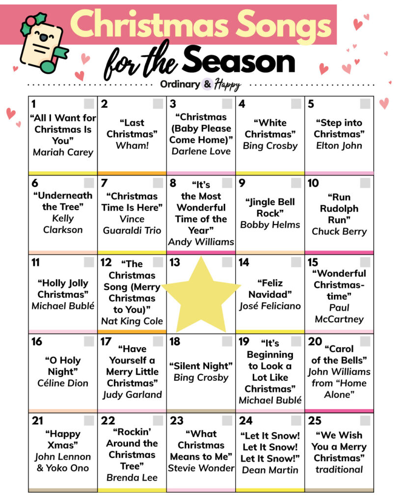 Christmas songs (listed below).