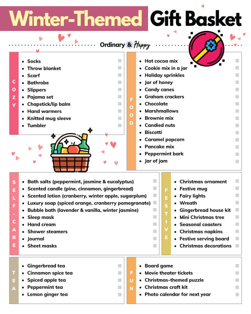 winter themed gift basket ideas (listed below)