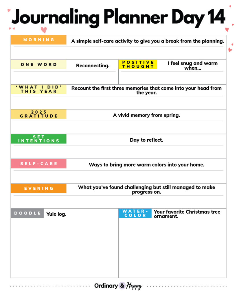 Journaling planner for day 14.
