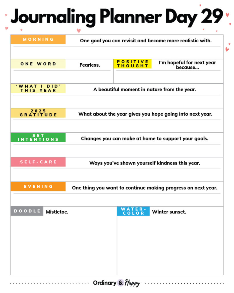 Journaling planner for December 29th (ideas in the article).