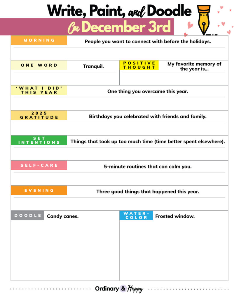 journaling and creativity worksheet with 7 journaling and 2 creative boxes to fill in