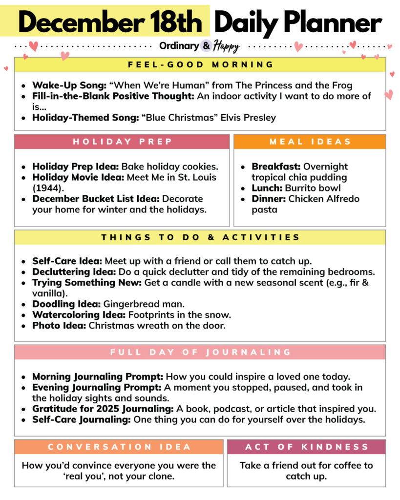 December 18th daily planner.