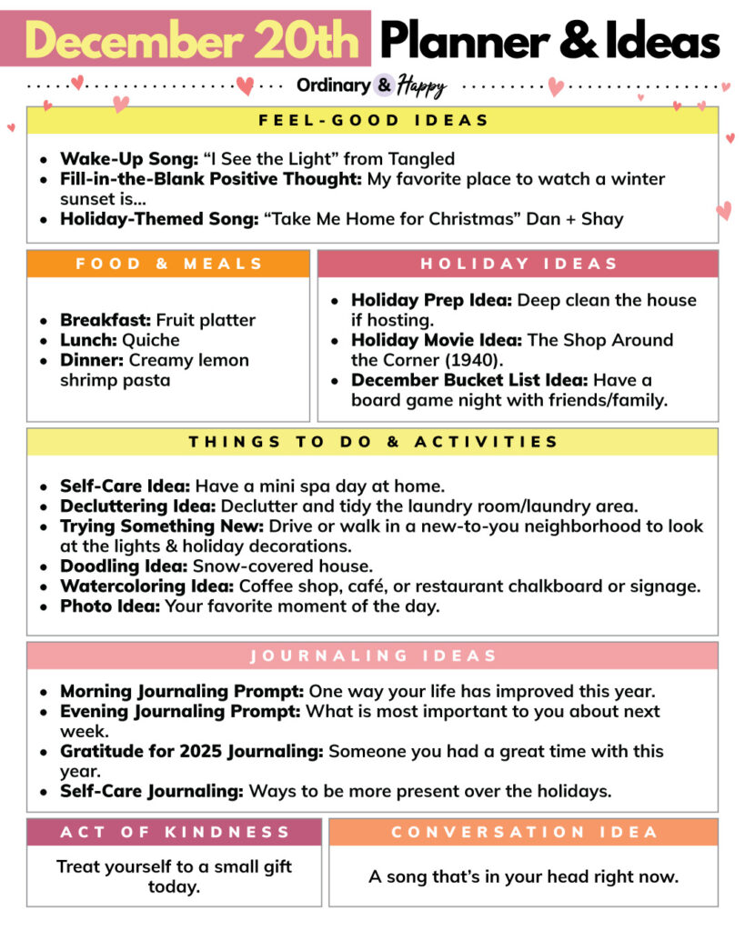December 20th planner & ideas.