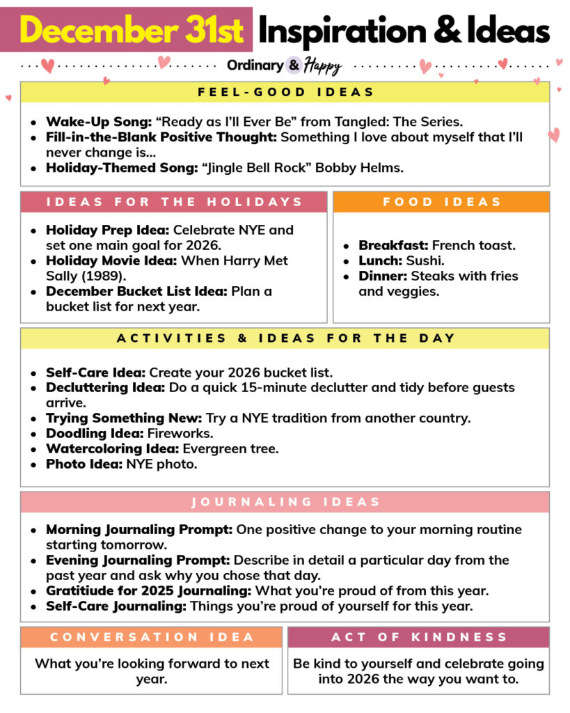 December 31st daily planner
