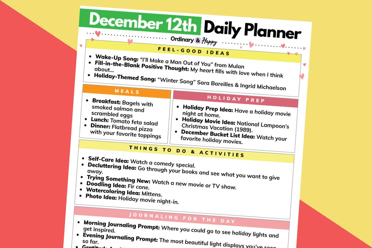 December 12th Planner (Ideas for the Holidays, Self-Care, and More)
