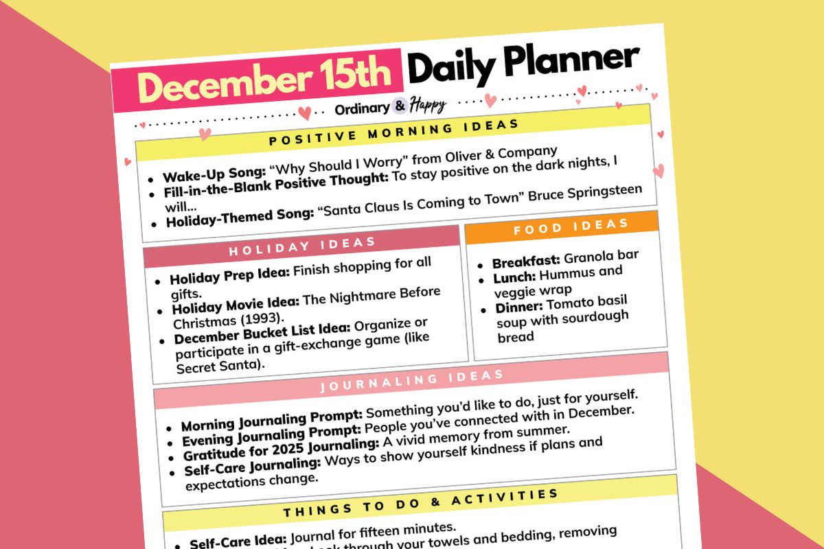 December 15th daily planner.
