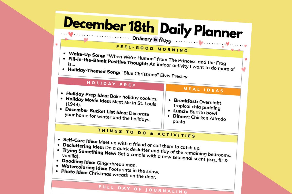 December 18th daily planner.