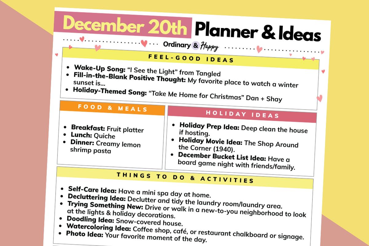 December 20th planner & ideas.