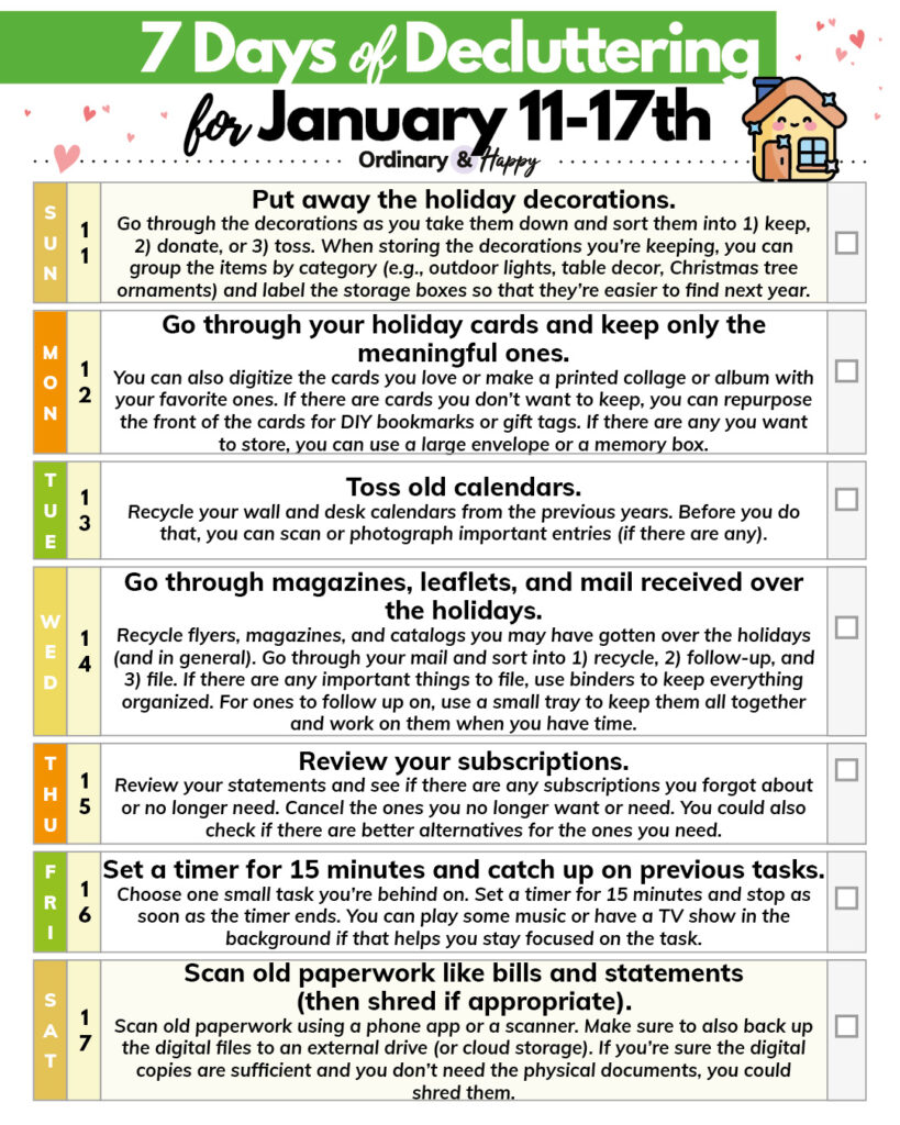 7 days of decluttering for January 11-17th listing the ideas in more detail.