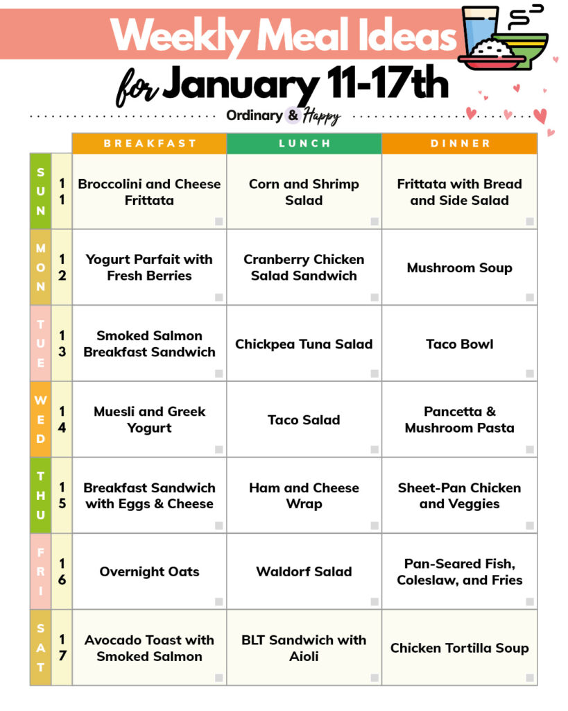 meal ideas for january 11-17th.