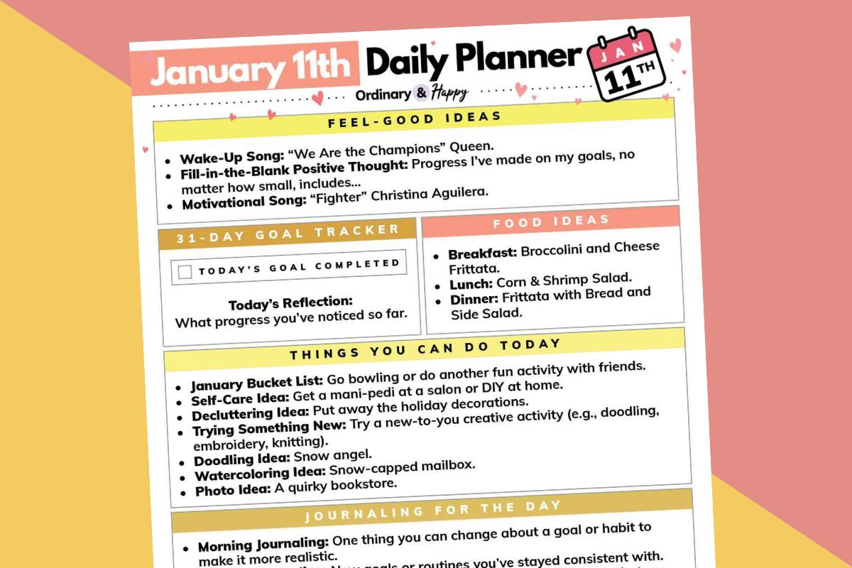 january 11th daily planner displayed titled on an orange and red background
