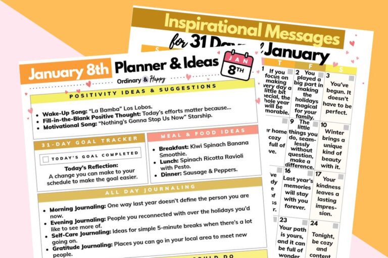 january 8th daily planner and calendar of inspiring messages on a peach and light crimson background