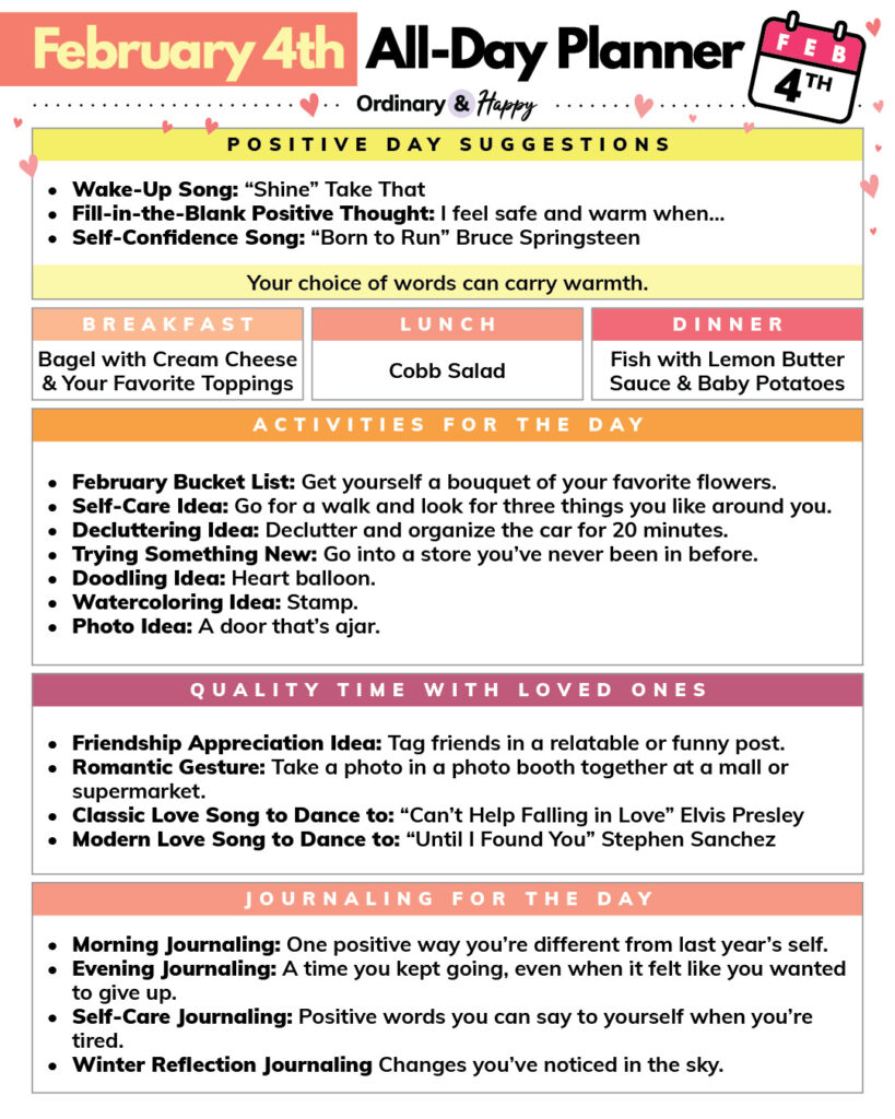 February 4th Daily Planner.