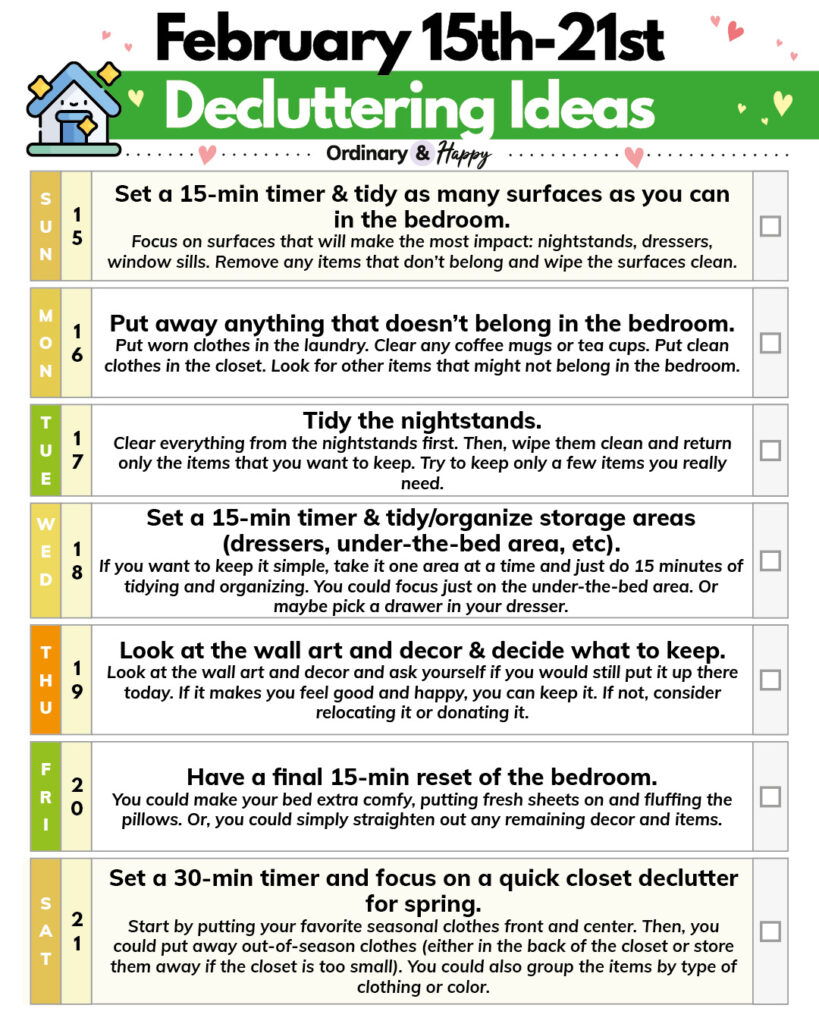 February 15-21 Decluttering Ideas for the Week.