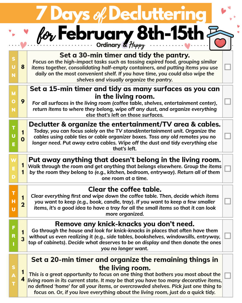 7 days of decluttering for Feb 8th - 15th.