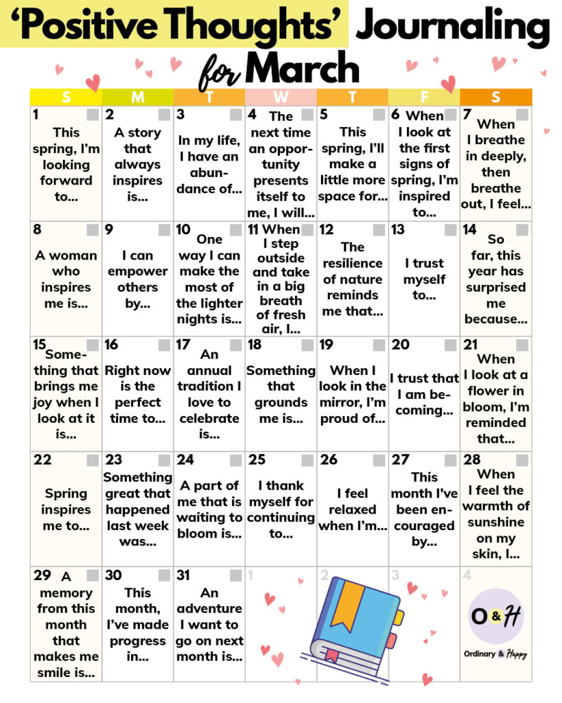 positive thoughts journaling march prompts.