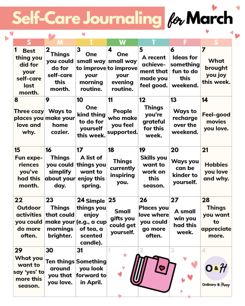 self-care journaling for March