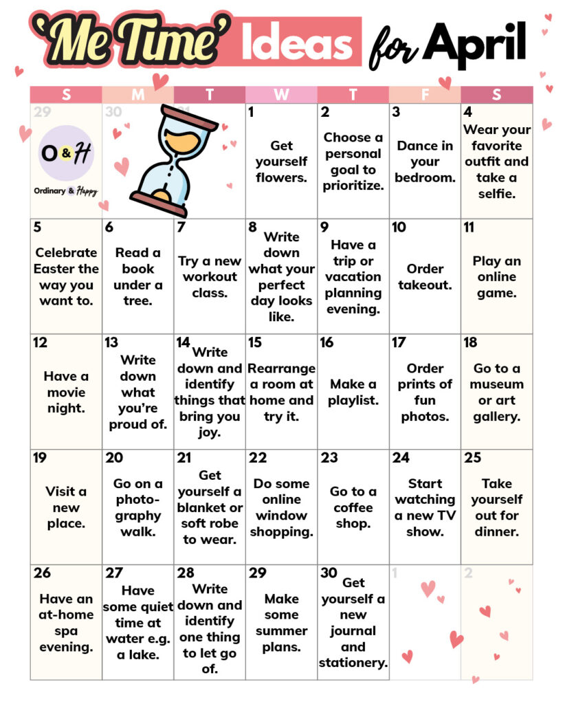 'me time' ideas for April