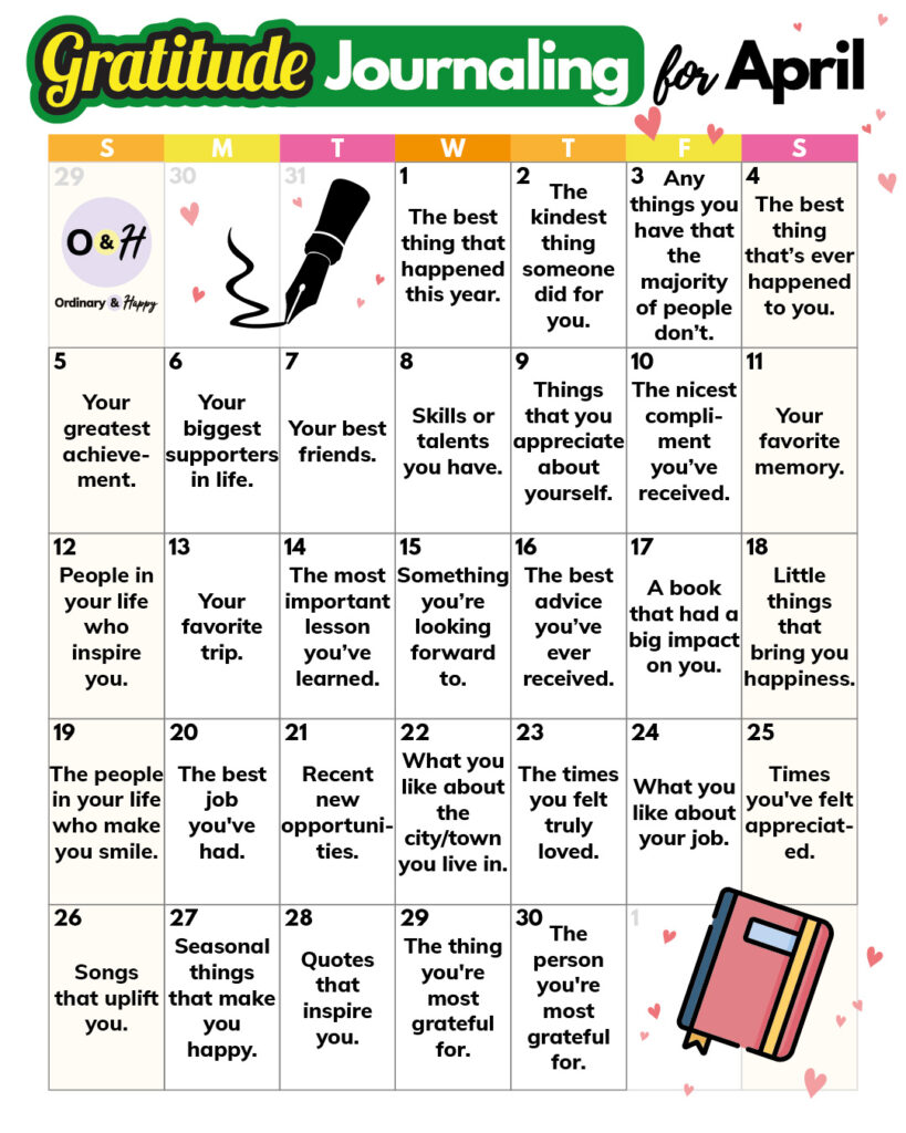 April gratitude journaling