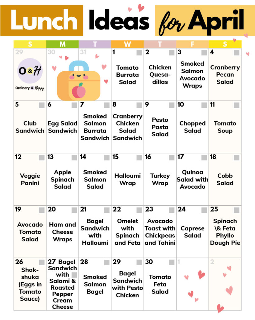Lunch ideas for April