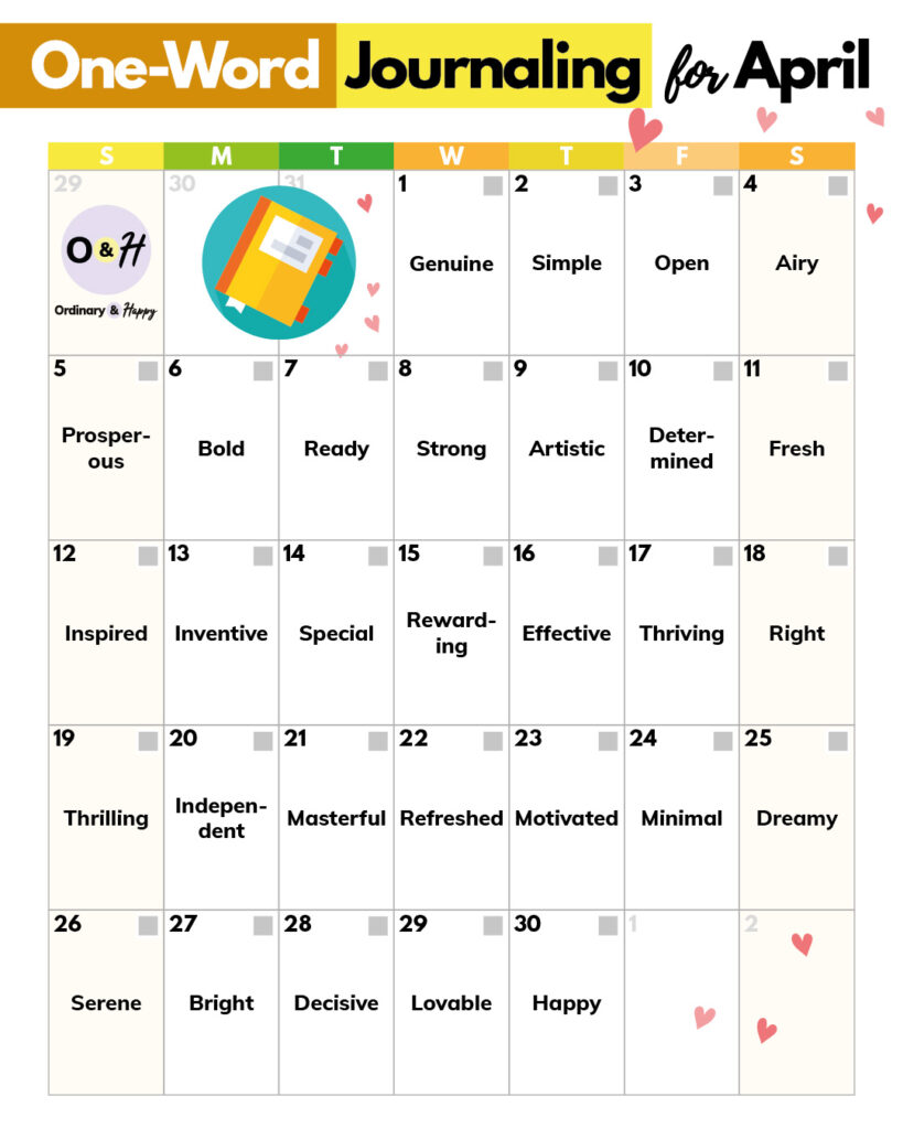 April One-Word Journaling