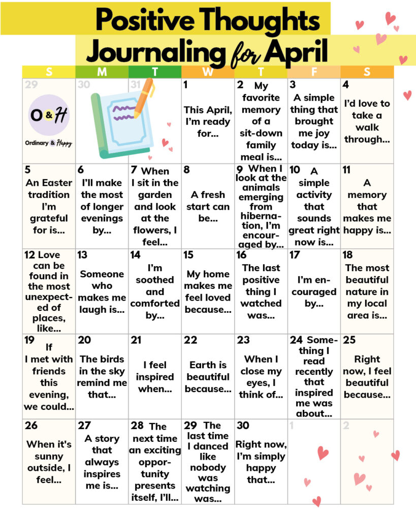 Positive thoughts journaling for April