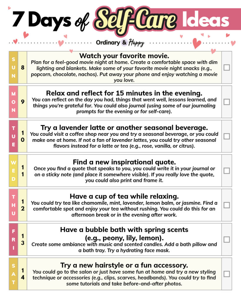 Week 2 self-care ideas.