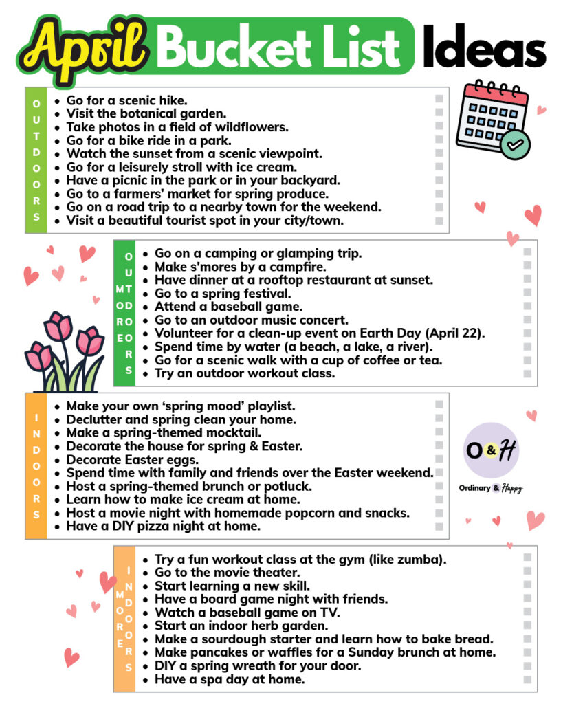 April bucket list ideas.