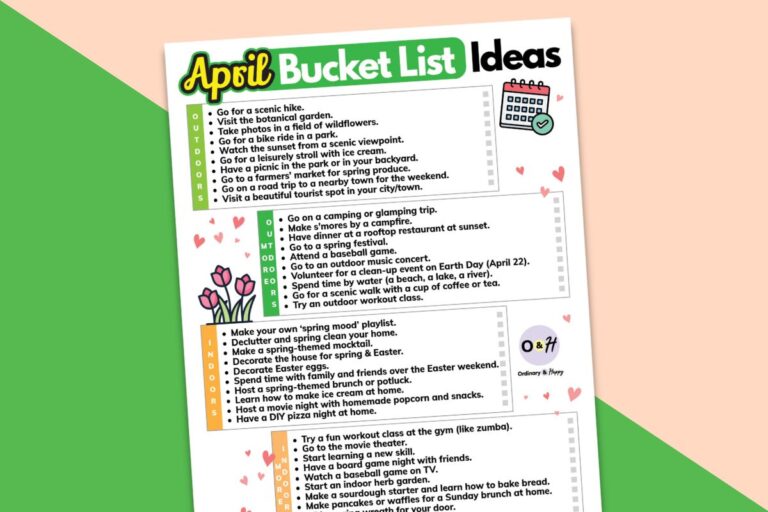 april bucket list printable displayed on a peach and green block color backdrop