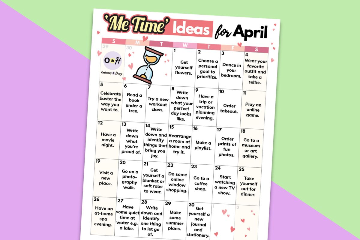 calendar printable of april me time ideas on a light green and lavender colored backdrop