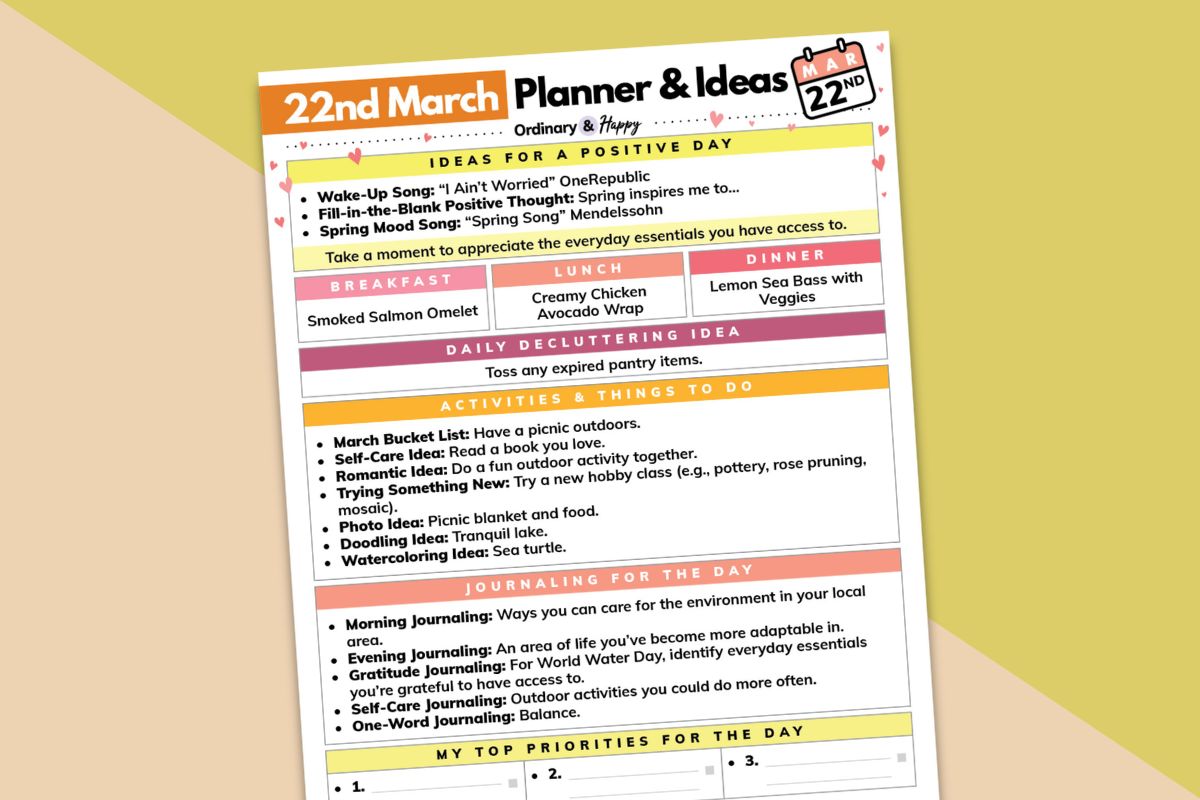 daily planner printable displayed on a yellow-grey color background