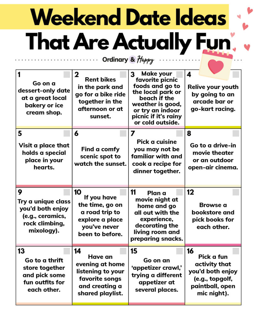 Weekend date ideas that are fun.