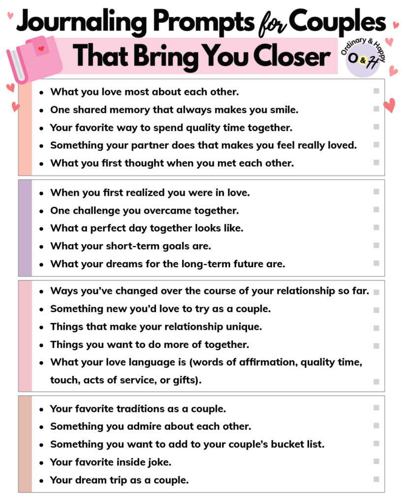 Journaling prompts for couples that bring you closer.