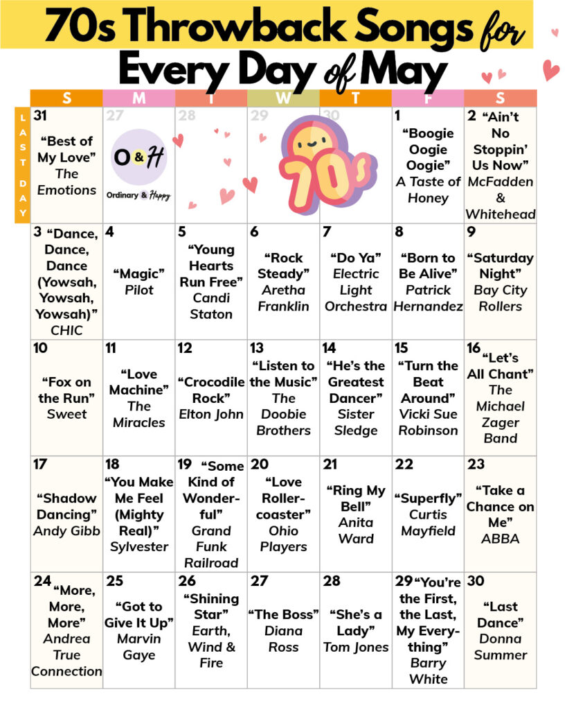 70s Throwback songs for May.